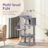 ZNTS 57 inch Cat Tree Cat Tower for Indoor Cats, Cat House with Padded Platform Bed, Toy Balls, Large 42828232