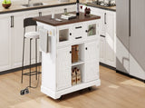 K&K 54.9" Kitchen Island with Drop Leaf, Power Outlet, Kitchen Storage Cart with 4 Door Shelves, N707P300277W