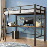 Twin Metal Loft Bed with L-Shaped Desk, Charging Station Loft Bed Frame Twin Size, Safety Guard & W2889P205074