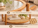 2-Tier Round Coffee Table, Water Ripple Glass Top, PE Rattan & Iron Frame, 74133085