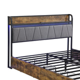 Full Size Bed Frame, Storage Headboard with Charging Station and 4 Storage Drawers,LED Lights , W2297P218120