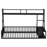 Twin Size Floor Bed Frame with Safety Fence, Metal Floor Bed with Desk and Storage Shelves, W1580P240068