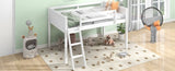 Twin Size Wood Low Loft Bed with Ladder, ladder can be placed on the left or right, White WF313084AAK