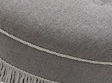 Yolanda 24" Round Upholstered Accent Ottoman, Light Gray Polyester with Ivory Trim B2719P238166