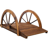 3.3ft Wooden Garden Bridge Arc Footbridge with Half-Wheel Style Railings & Solid Fir Construction, W465P221160