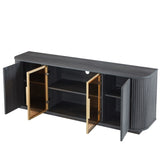 64-Inch Wavy TV Cabinet, Round Sideboard, Wooden Vertical Stripe Storage Cabinet, Aluminum Door W1162P309027