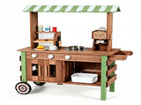 Toddler Wooden Play Food Truck Cart on Wheels, All-in-One Grocery Stand with Storage Cabinet Box, 33919502