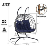 ZNTS Double Egg Chair with Stand Hanging Indoor Outdoor Wicker Rattan Patio Basket Egg Swing Chair W874P270573