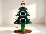 54 Christmas Cat Tree Tower, Holiday Tree Shaped Cat Furniture with 2 Washable Plush Condos, 00374784