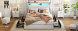 Queen Bed Frame with Ergonomic Headboard, Platform Bed Frame Queen Size with Outlets & Charger & LED W3107P327867