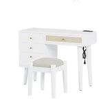 39" Retro Bohemian Style Wooden Makeup Vanity Set with Charging Plug&USB Port and Stool, Dressing N733P180011K