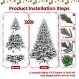 Artificial 5ft Flocked Christmas Tree with 1419 PE/PVC mixed Branch Tips, 300L warm white led, Steel 40036405