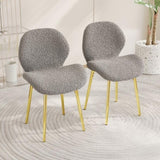 Modern minimalist grey teddy velvet Dining Chairs Set of 2 with sturdy gold metal legs and W1727P251125