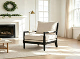 Rubber Wood Accent Chair, Upholstered Fabric Leisure Chair with High-Resilience Sponge, Modern W5599P538248