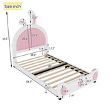 Twin Size Upholstered Platform Bed with Rabbit Shaped Headboard, White WF323763AAK