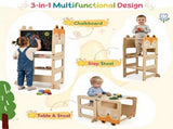 3-in-1 Convertible Toddler Learning Tower Step Stool with Chalkboard, Poplar Wood Flip Design 78341133