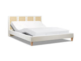 Toscana Queen Upholstered Cane Back Platform Bed, Antique White Polyester B2719P385736