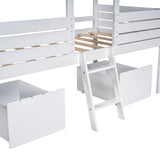 ZNTS Twin Size Low Loft Wood House Bed with Two Drawers, White WF296664AAK