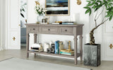 Classic Retro Style Console Table with Three Top Drawers and Open Style Bottom Shelf, Easy Assembly 35752405