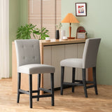 Contemporary Fabric Button Tufted 26 Inch Counter Stools, Set of 2, Light Grey 71254.00LGRY