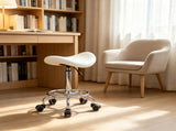 White PU Leather Saddle Rolling Stool Adjustable Height with Wheels for Massage, Spa, Beauty 52009799