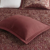5 Piece Jacquard Bedspread Set with Throw Pillows Burgundy King B03597643