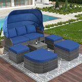 ZNTS Outdoor Patio Furniture Set Daybed Sunbed with Retractable Canopy Conversation Set Wicker Furniture 37488265