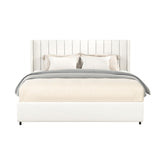 Anda Queen Size Ivory Boucle Upholstered Platform Bed with Patented 4 Drawers Storage, Tufted B083P152011