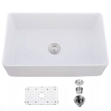 33" L X 20" W Single Basin Ceramic Farmhouse Kitchen Sink with Basket Strainer JY3320