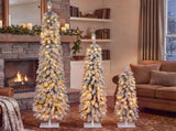 3Pack PreLit Snow Flocked Pencil Christmas Tree Set, 3.9/5.9/7.9 FT Slim Artificial Xmas Trees, N710P507112K