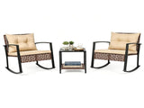 3-Piece Outdoor PE Rattan Rocking Chair Conversation Set with 2-Tier Glass Coffee Table, Heavy Duty 86551624