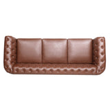 84.65"BROWN PU Rolled Arm Chesterfield Three Seater Sofa. W68035343
