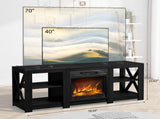 58 Inch Black Double-Sided Cross Fireplace Cabinet with 18 Inch Fireplace Core, 149 * 40 * 60cm 93479930