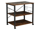 3-Tier Microwave Oven Rack with 10Hooks 4 Wheels and X-Shaped Reinforcement on the Back Retro-Style 24693106