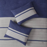 7 PC Pieced Faux Suede Comforter Set Blue Cal King B03596838