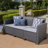 ZNTS 67.7" Outdoor 3-Seater Faux Wicker Rattan Style Sofa with Water Resistant Cushions, Charcoal / Light 61312.00