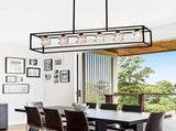 6-Light Farmhouse, Modern Industrial Linear Rectangular Crystal Pendant Light Cage W1592P232593
