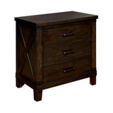 Rustic Style Dark Walnut Finish 1pc Nightstand Bedroom Furniture Solid wood 3-Drawers bedside Table B011P156649