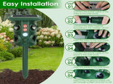 5 Modes Animal Repeller - Solar/USB Rechargeable, PIR Sensing, 3229Sq.ft Coverage, IP54 Waterproof, 17401052