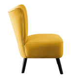 ZNTS Unique Style Accent Chair Yellow Velvet Covering Button-Tufted Back Brown Finish Wood Legs Modern B01143829