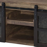 Rustic Oak and Black Coffee Table with Sliding Doors B062P181396