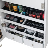 Non Full Mirror Wooden Wall Hanging 3-Layer Shelf, 2 Drawers, 17 Cosmetic Brush Holders, 95 White 62096095