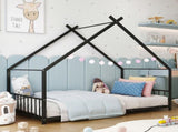 Black House Shaped Twin Size Kids Metal Bed with Side Rails, Platform Bed No Box Spring Needed, Safe 35174809
