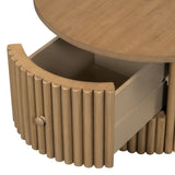 Round Coffee Table for Living Room in Natural, Farmhouse Coffee Table a Drawer, Center Table N735P242922N
