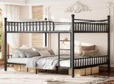 Queen over Queen Metal Bunk Bed with Unique Curved Guardrail Design, Round Tube bunk bed Frame, No 56659198