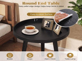 Mid Century Modern Round Side Table, Small Sofa End Coffee Table with Bamboo Legs & Wooden Tray 87923684