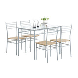 ZNTS [110 x 70 x 76cm] Iron Glass Dining Table and Chairs Silver One Table and Four Chairs MDF Cushion 95820991