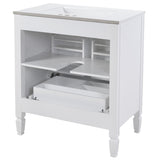 30" No Assembly Needed Vintage White Bathroom Vanity with Ceramic Sink,Two Soft-Close Doors & W2896P318470