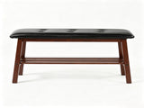 Dining Bench with Storage Shelf, Pine Wood Frame, Button Tufted Black PU Leather Seat, Walnut 01032856