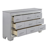 Modern Glam Silver Finish 1pc Nine Drawers Dresser Faux Alligator Textured Drawers Fronts Faux B011P149828